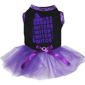 Petitebella I'm A Badass Witch Puppy Dog Dress (Hot Pink Stripes/Crown Skull, X-Large) in Kuwait