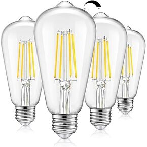 مصابيح إضاءة إديسون LED عتيقة قابلة للتعتيم بقدرة 100 وات مكافئة، 8 وات 1200 لومن، لمبة خيوط LED بقاعدة E26، ضوء نهاري أبيض 5000 كلفن، زجاج شفاف عتيق ST64/ST21 للمنزل والقراءة والحمام، 4 عبوات in Kuwait