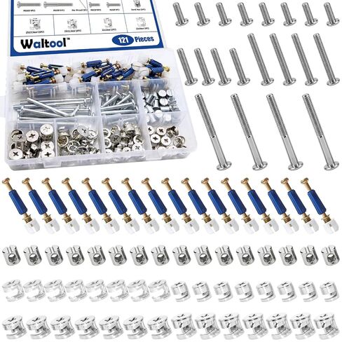 121Pcs Furniture Screws Replacement Set W M6x20mm/40mm/60mm/80mm Bed Frame Bolts, Barrel Nuts and 3 in 1 Cam Connector Fittings for Drawer Dresser Cabinet Bed in Kuwait