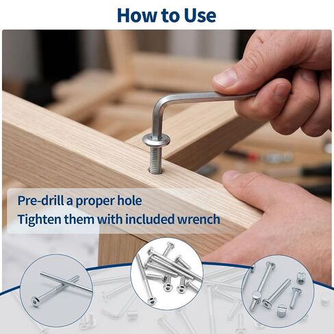 121Pcs Furniture Screws Replacement Set W M6x20mm/40mm/60mm/80mm Bed Frame Bolts, Barrel Nuts and 3 in 1 Cam Connector Fittings for Drawer Dresser Cabinet Bed in Kuwait