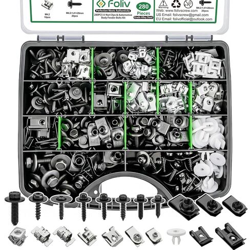 FOLIV 280PCS U-Nut Clips and Bolt Kit, Automotive Body Bolts and Clips Assortment, Engine Undertray Fasteners for Toyota Camry, Honda, Ford, GM-Fender Liner Screws (21 Sizes) in Kuwait