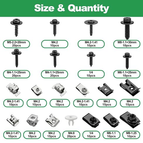 FOLIV 280PCS U-Nut Clips and Bolt Kit, Automotive Body Bolts and Clips Assortment, Engine Undertray Fasteners for Toyota Camry, Honda, Ford, GM-Fender Liner Screws (21 Sizes) in Kuwait