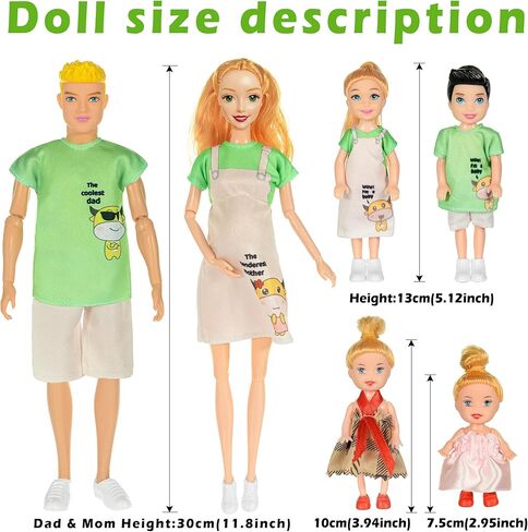 ebuddy family dolls playset مع الأرجوحة الشريحة وعربة الأطفال - 7 أشخاص ، حيوانات أليفة وملحقات لمدة 3-12 سنة هدية طفل صغير in Kuwait