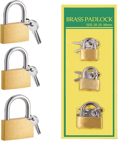 Mini Padlock with Keys 2 pcs, Small Size Brass Lock for Luggage, Gym Locker, Backpack, Drawer, Cabinet, Toolbox, Travel & Home Security(20-25mm) in Kuwait