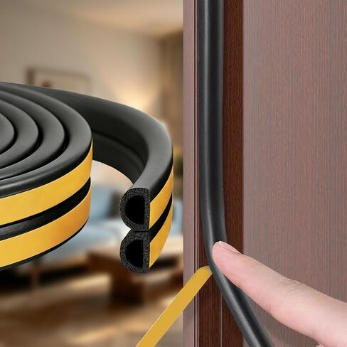Weather Stripping Door Seal,Soft Foam Insulation Strip, D-Shaped Soundproof Energy Saving Weather Stripping for Doors Windows Cabinets, 18Ft Self-Adhesive Door Frame Weather Seal with Black in Kuwait