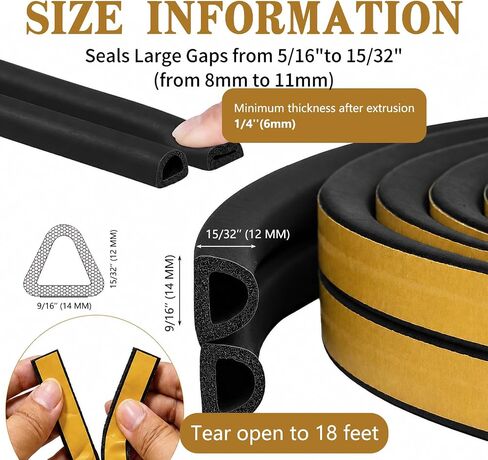 Weather Stripping Door Seal,Soft Foam Insulation Strip, D-Shaped Soundproof Energy Saving Weather Stripping for Doors Windows Cabinets, 18Ft Self-Adhesive Door Frame Weather Seal with Black in Kuwait
