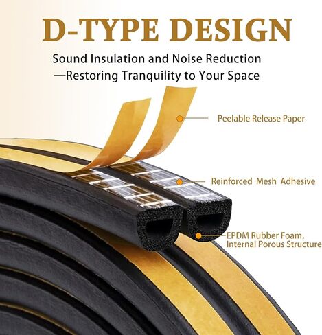 Weather Stripping Door Seal,Soft Foam Insulation Strip, D-Shaped Soundproof Energy Saving Weather Stripping for Doors Windows Cabinets, 18Ft Self-Adhesive Door Frame Weather Seal with Black in Kuwait