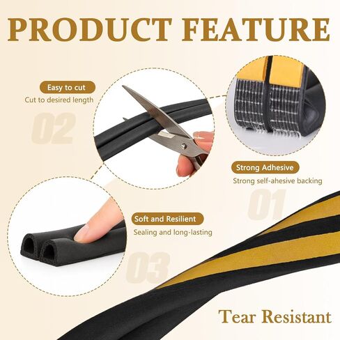Weather Stripping Door Seal,Soft Foam Insulation Strip, D-Shaped Soundproof Energy Saving Weather Stripping for Doors Windows Cabinets, 18Ft Self-Adhesive Door Frame Weather Seal with Black in Kuwait