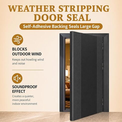 Weather Stripping Door Seal,Soft Foam Insulation Strip, D-Shaped Soundproof Energy Saving Weather Stripping for Doors Windows Cabinets, 18Ft Self-Adhesive Door Frame Weather Seal with Black in Kuwait