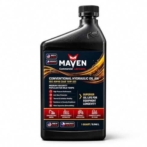 Maven Industrial Anti-Wear Hydraulic Oil ISO 46, Mineral-Based, Premium Performance for Construction, Manufacturing, Agriculture Equipment, 1 Pound (ISO 46, 1 Gallon) in Kuwait