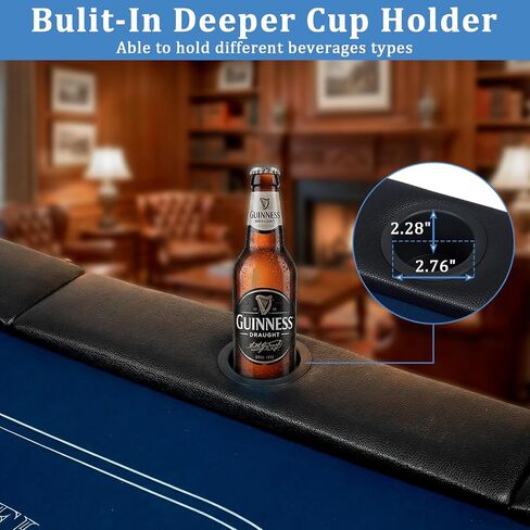 8 Player Foldable Poker Table | 71 inch Folding Texas Holdem Casino Leisure Table with Padded Rails and Cup Holders | Oval Portable Game Table with Casino Grade Felt for Home Game Room in Kuwait