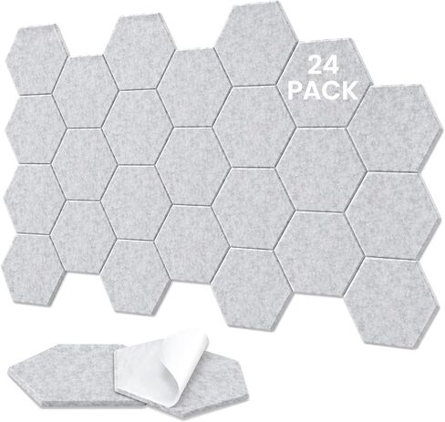 24 Pack Hexagon Panel, 12"X10"X 0.4"Black Hexagon Self Adhesive Soundproof Wall Panels, High-Density Sound Absorbing Panels, Acoustic Treatment Panels in Kuwait