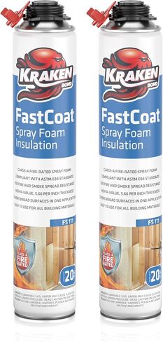 طقم عزل رغوي للرذاذ مقاوم للحريق من Kraken Bond Fastcoat - (48 × 27.1 أونصة.) (قيمة R 11.32 / 2 بوصة) رغوة توسيع الخلايا المغلقة - عزل حراري وصوتي، متضمن مسدس ومنظف، 960 قدمًا 48 حزمة in Kuwait