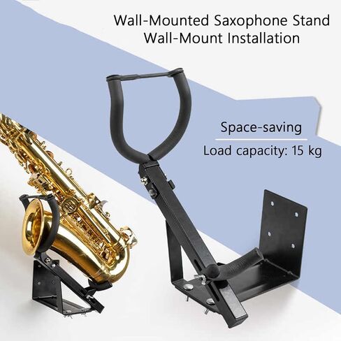 Wall-Mounted Alto/Tenor Saxophone Stand,Angle-Adjustable Saxophone Stand Holder Rack,with Padded Holder,Lightweight and Compact in Kuwait
