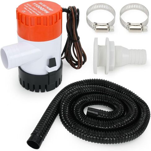 PTNHZ 1100GPH 12V Automatic Boat Bilge Pump Kit | 1-1/8 Inch Electric Water Pump, 6FT Hose, 2 Hose Clamps & Thru-Hull Fitting, Fits Fishing Boats Speedboats Yachts Cruisers in Kuwait