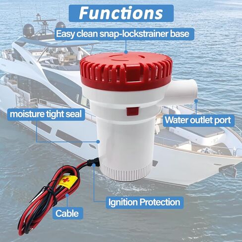 12V 2000GPH Boat Bilge Pump Marine Submersible Water Pump with Automatic Boat Bilge Pump Float Switch Suitable for Water Boats and Ponds Areas In Ships in Kuwait