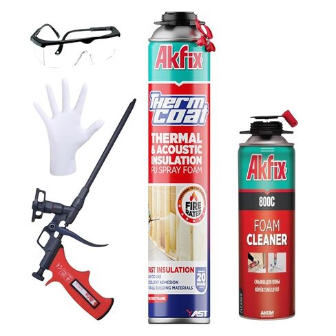 Akfix Thermcoat Fire Fire Rached Foam Lovulation Kit 20 قدم مربع (1 × 27.1 أوقية.) - الخلايا المغلقة التي تمتد على نطاق واسع العزل الحراري والصوتي للجدران والبندقية والأنظف ، 1 حزمة in Kuwait