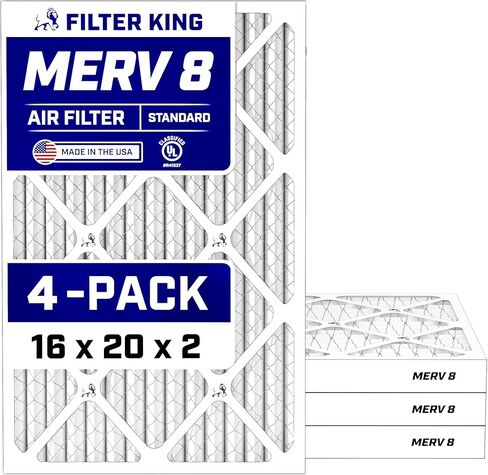 Filter King 16x20x2 Air Filter (MERV 8) (4-Pack) Dust & Allergy Control AC Furnace Filters, MADE IN USA, HVAC, Pleated, Electrostatic (Actual Size: 15.5 x 19.5 x 1.75) in Saudi Arabia