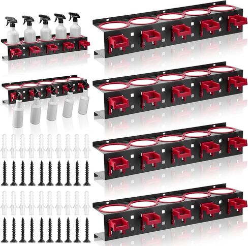 Marsui 4 Pack Spray Bottle Holder Wall Mount Detailing Bottle Organizer Spray Bottles Storage Rack with 20 Holes and 20 Plastic Hooks for Tidying Your Cleaning and Detailing Tools in Saudi Arabia