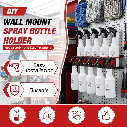 Marsui 4 Pack Spray Bottle Holder Wall Mount Detailing Bottle Organizer Spray Bottles Storage Rack with 20 Holes and 20 Plastic Hooks for Tidying Your Cleaning and Detailing Tools in Saudi Arabia