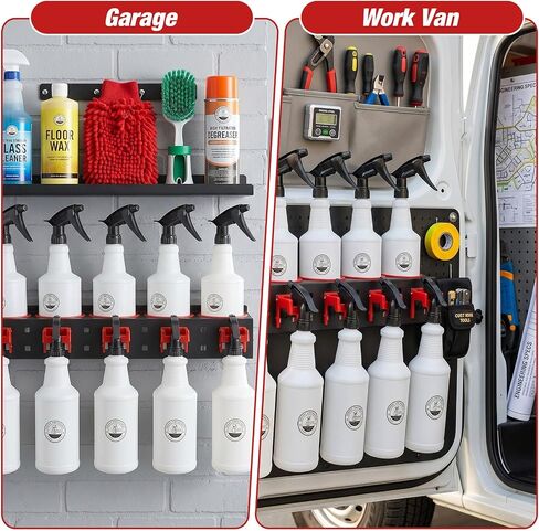 Marsui 4 Pack Spray Bottle Holder Wall Mount Detailing Bottle Organizer Spray Bottles Storage Rack with 20 Holes and 20 Plastic Hooks for Tidying Your Cleaning and Detailing Tools in Saudi Arabia