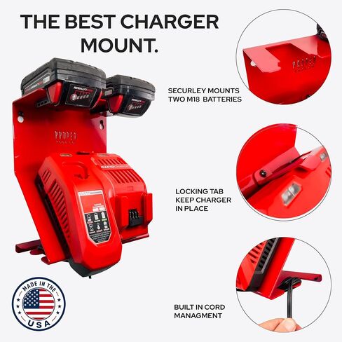 Single Charger Wall Mount | Compatible with Milwaukee M18 Charger | Steel | Made in USA in Saudi Arabia
