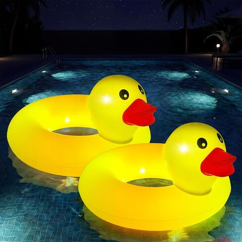 Hungdao 2 PCs Up Funny Duck Pool Floats Glow Rubber Rubber Ducks Floatie Tube Floatable Duck Duck Ring For Summer Swimming Pool Carnival Party Supplies in Kuwait