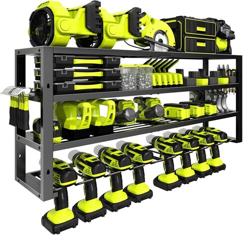 Large Power Tool Organizer Wall Mount,4 Layers 8 Drill Holder Heavy Duty Metal Cordless Tool Storage Loads 420lbs with Screwdriver Holder,Utility Racks for Garage, Workshop, Pegboard, Shed - 32 Inch in Saudi Arabia