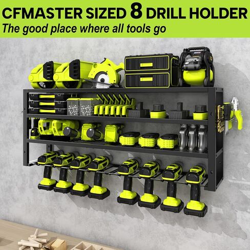 Large Power Tool Organizer Wall Mount,4 Layers 8 Drill Holder Heavy Duty Metal Cordless Tool Storage Loads 420lbs with Screwdriver Holder,Utility Racks for Garage, Workshop, Pegboard, Shed - 32 Inch in Saudi Arabia