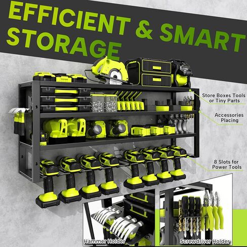 Large Power Tool Organizer Wall Mount,4 Layers 8 Drill Holder Heavy Duty Metal Cordless Tool Storage Loads 420lbs with Screwdriver Holder,Utility Racks for Garage, Workshop, Pegboard, Shed - 32 Inch in Saudi Arabia