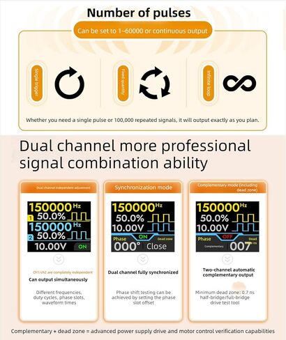 Dual Channel PWM Signal Generator 1Hz-500kHz 0-100% Duty Cycle 1.8in Color Screen with Encoder Control Phase Shift 0-359 for Industrial Servo Tester Pulse Signal in Saudi Arabia