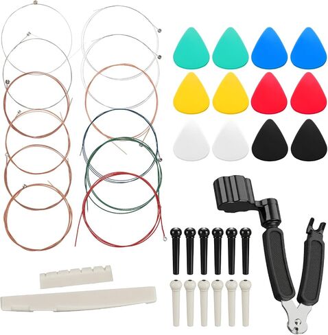 Acoustic Guitar Kit, Guitar Accessories Kit Including Acoustic Strings, Picks, Bridge Pins, Bridge Saddle Nut and 3-In-1 Restring Tool Winder Cutter And Pin Puller in Kuwait