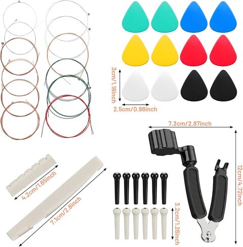 Acoustic Guitar Kit, Guitar Accessories Kit Including Acoustic Strings, Picks, Bridge Pins, Bridge Saddle Nut and 3-In-1 Restring Tool Winder Cutter And Pin Puller in Kuwait