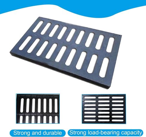 Heavy-Duty Cast Iron Drain Grate - Black Square Outdoor Drain Cover, B Class Sewer Grate, Durable Silver Square Drainage Grate for Garage, 50x35x3cm, Weather-Resistant in Kuwait