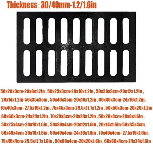 شبكة تصريف من الحديد الزهر شديدة التحمل مقاس 20 × 10 × 1.2 بوصة غطاء قناة خارجية - شبكة مجاري معدنية متينة للممرات والمصانع والساحات والباحات in Kuwait