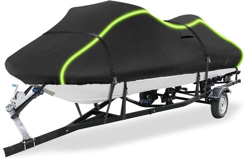 X AUTOHAUX for Jet Ski Cover Fits 103"-115"(3 Seater), 300D Duty Oxford AntiUV Waterproof Trailerable PWC Cover Fit for Yamaha for SeaDoo for Kawasaki Models W/ 2 Air Vent and 10 Straps Black in Kuwait