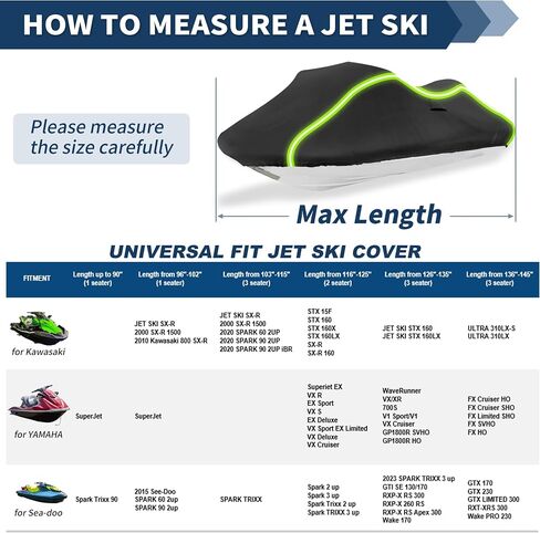 X AUTOHAUX for Jet Ski Cover Fits 103"-115"(3 Seater), 300D Duty Oxford AntiUV Waterproof Trailerable PWC Cover Fit for Yamaha for SeaDoo for Kawasaki Models W/ 2 Air Vent and 10 Straps Black in Kuwait