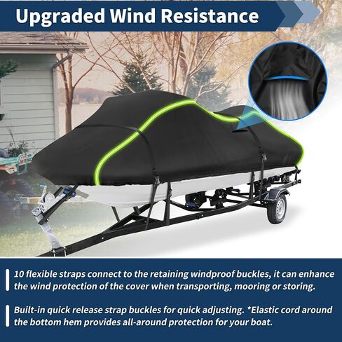 X AUTOHAUX for Jet Ski Cover Fits 103"-115"(3 Seater), 300D Duty Oxford AntiUV Waterproof Trailerable PWC Cover Fit for Yamaha for SeaDoo for Kawasaki Models W/ 2 Air Vent and 10 Straps Black in Kuwait