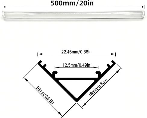10pcs1.64ft/0.5mV-type LED Light Channel, Clear PC cover, Fits 12mm Wide Strips | 1.64ft LED Channel, Clear Light-transmitting PC Cover, Fits 8-12mm Wide 2835/5050/5630 LED Strips in Kuwait
