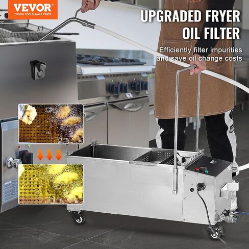 آلة تصفية زيت المقلاة VEVOR، حاوية الزيت الساخن 55 لتر /116 رطل/15 جالون، فلتر زيت المقلاة العميقة التجارية 10 لتر/الدقيقة، مضخة فلتر زيت الطبخ وخرطوم الزيت، 300 وات مرشح مقلاة متنقلة للمطبخ والمطعم in Kuwait
