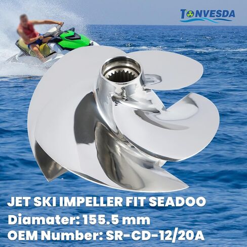 Jet Ski Impeller Fit Seadoo SR-CD-12/20 GTX 4-tech Limited Supercharge 185HP GTX 4-tech Supercharge 185HP 4-Blade Polished 155.5MM Diameter in Kuwait