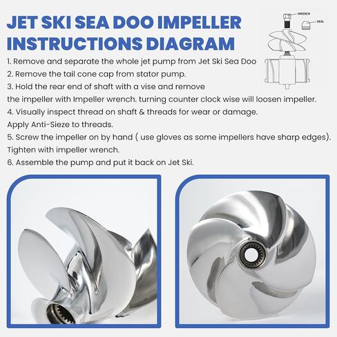 Jet Ski Impeller Fit Seadoo SR-CD-12/20 GTX 4-tech Limited Supercharge 185HP GTX 4-tech Supercharge 185HP 4-Blade Polished 155.5MM Diameter in Kuwait