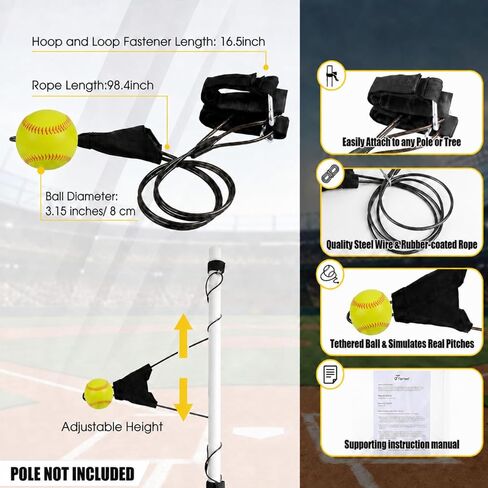 Jenaai Softball Batting Swing Trainer Ball Hitting Trainer Batting Practice Equipment Adjustable Height Ball Hitting Accessories for Home Outdoor Training, Improve Swing Skills in Kuwait