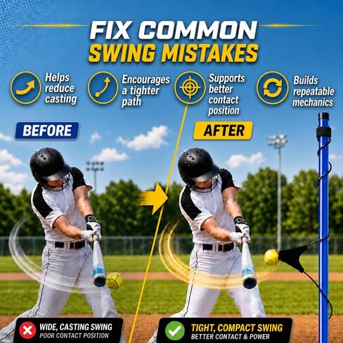 Jenaai Softball Batting Swing Trainer Ball Hitting Trainer Batting Practice Equipment Adjustable Height Ball Hitting Accessories for Home Outdoor Training, Improve Swing Skills in Kuwait