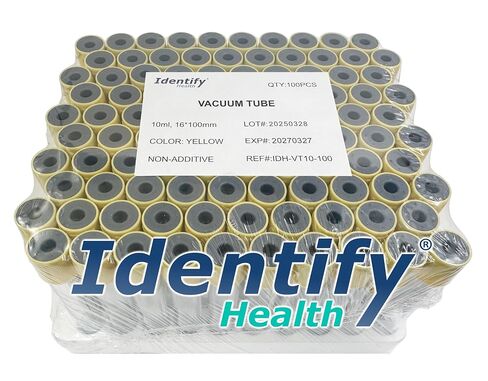 Identify Health Vacuum Urine Specimen Tubes | 100 Pack | 10 ML Non-Additive Urine Collection Yellow Cap, Sterile 16x100 MM in Saudi Arabia