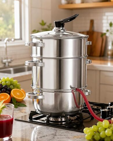 WantJoin مستخرج عصير البخار الفولاذ المقاوم للصدأ - 11QT عصارة بخار الخضروات الفاكهة لتعليب 3 طبقات مع غطاء زجاجي مقسى، خرطوم، عصارة باخرة المشبك لصنع العصير، هلام، شراب، فضي in Kuwait