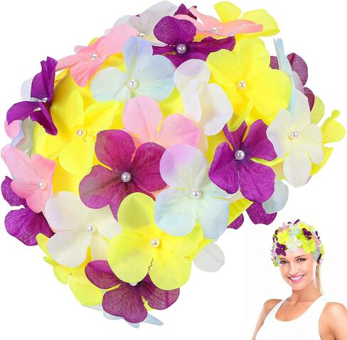Hanabass Flower Swim Cap for Women Large Size Three-Dimensional Petal Design Reusable Nylon Swimming Hat Bathing Cap for Long Hair Comfortable Fit in Kuwait