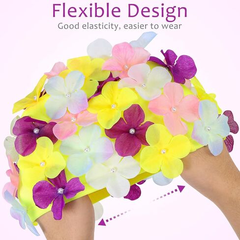 Hanabass Flower Swim Cap for Women Large Size Three-Dimensional Petal Design Reusable Nylon Swimming Hat Bathing Cap for Long Hair Comfortable Fit in Kuwait