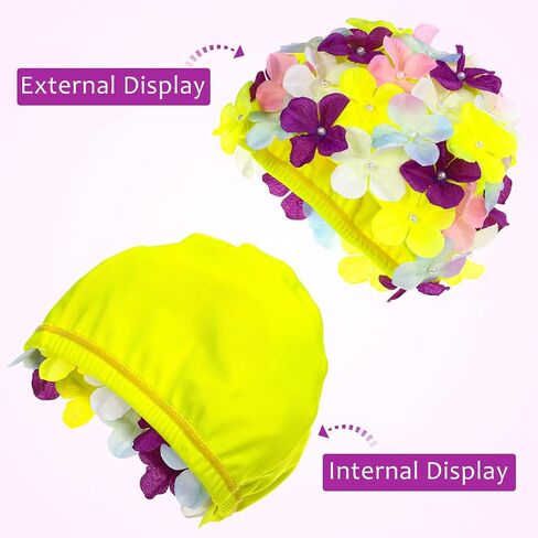 Hanabass Flower Swim Cap for Women Large Size Three-Dimensional Petal Design Reusable Nylon Swimming Hat Bathing Cap for Long Hair Comfortable Fit in Kuwait