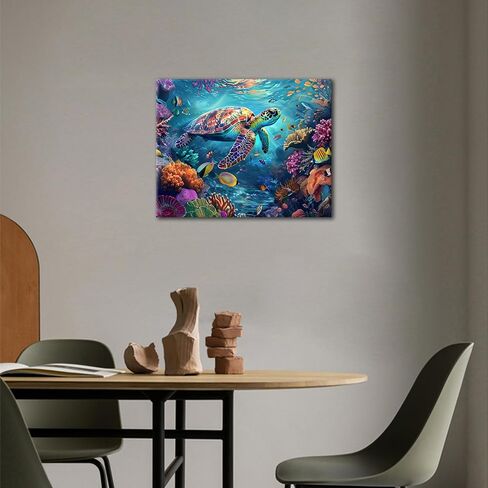 paints الطلاء بالأرقام سلحفاة البحر السعيد في مجموعة فن الشعاب المرجانية النابضة بالحياة مع الأسماك الاستوائية حياة المحيطات DIY اللوحة لتخفيف الإجهاد ديكور المنزل 16 × 20 بوصة in Kuwait